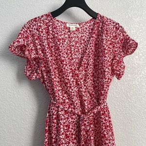 Moneteau tiered red floral wrap dress